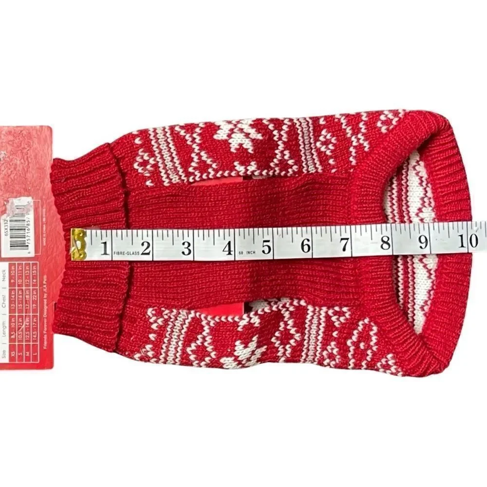 Friends Forever Knit Pet Holiday Red & White Ugly Sweater with Poms XS NWT